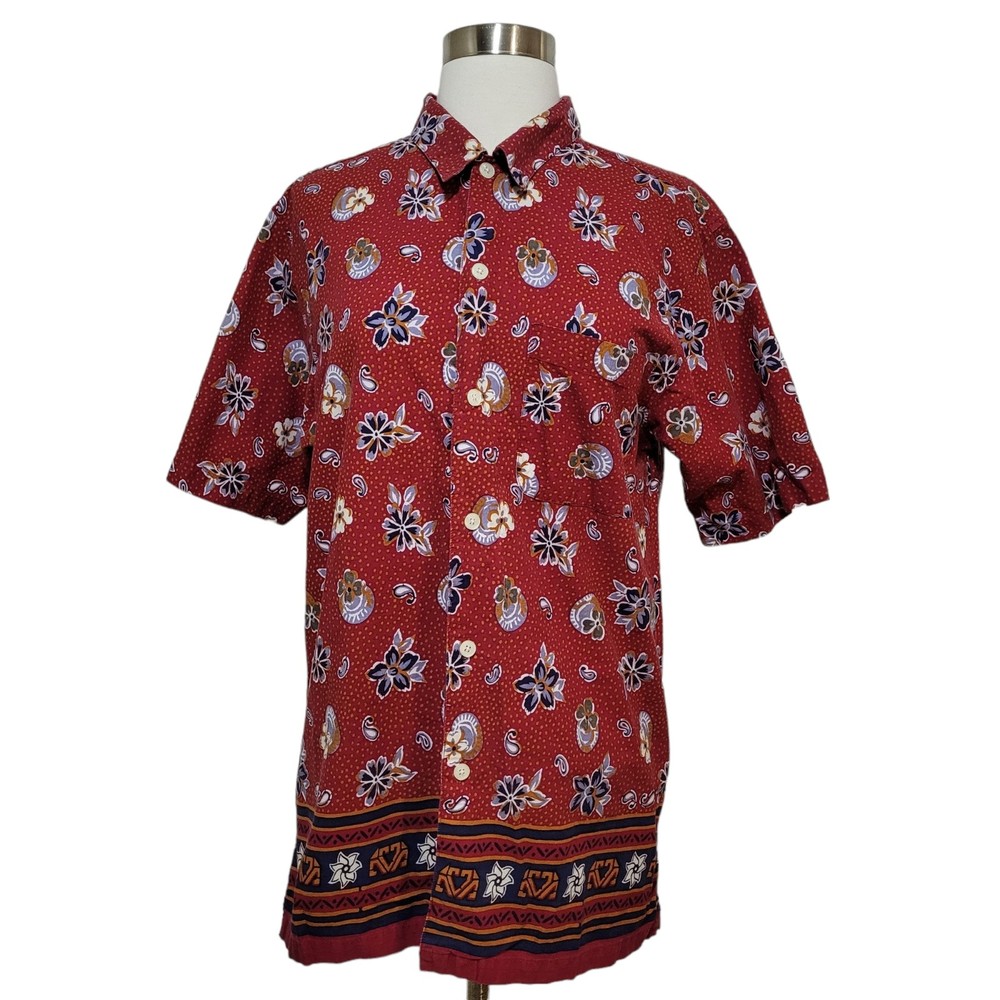 Utility Boys Red Floral Hawaiian Short Sleeve Shirt Size XL 14-16